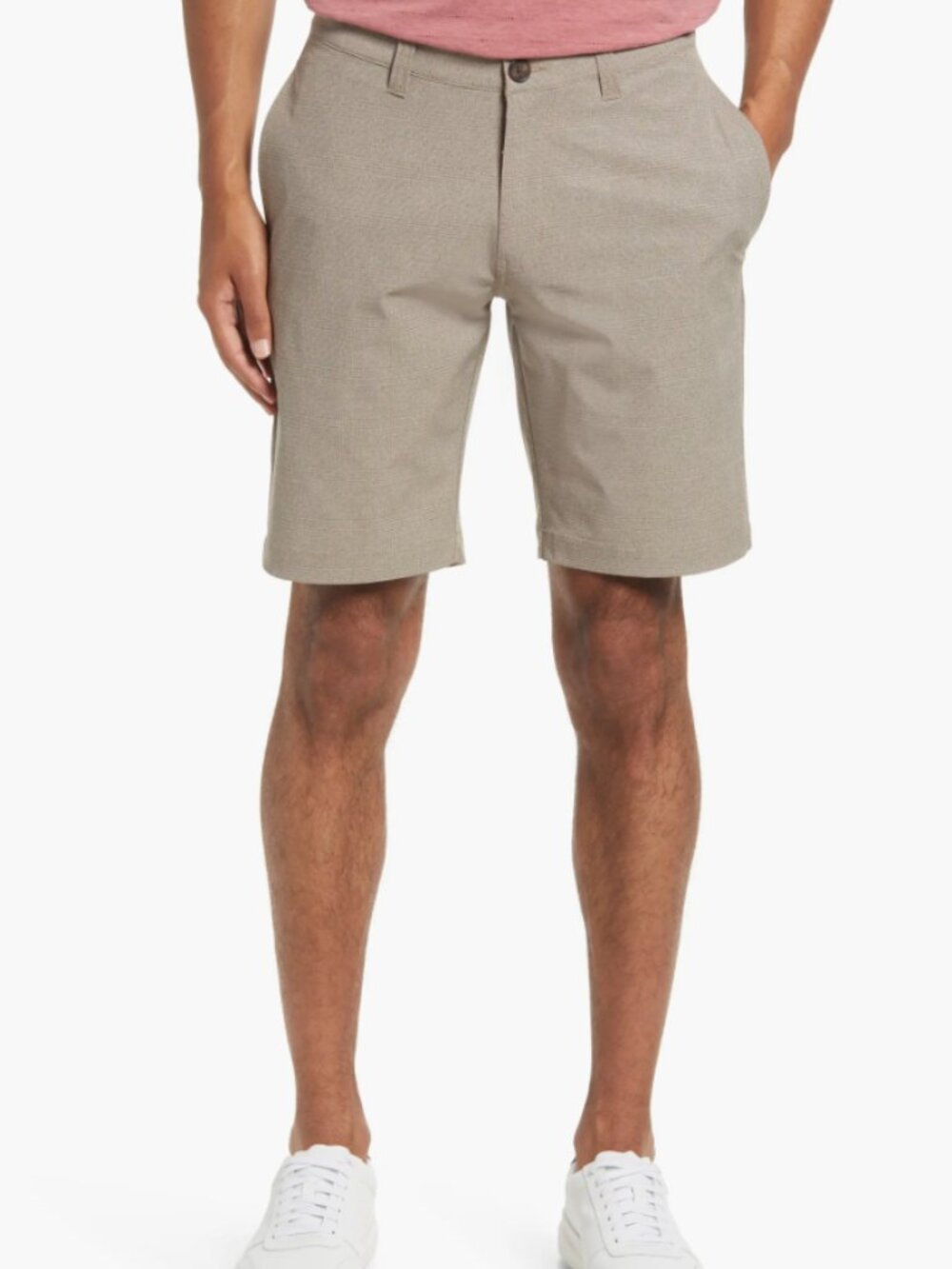 TravisMathew Grommet Golf Shorts Men’s 36 Taupe Micro Check Stretch